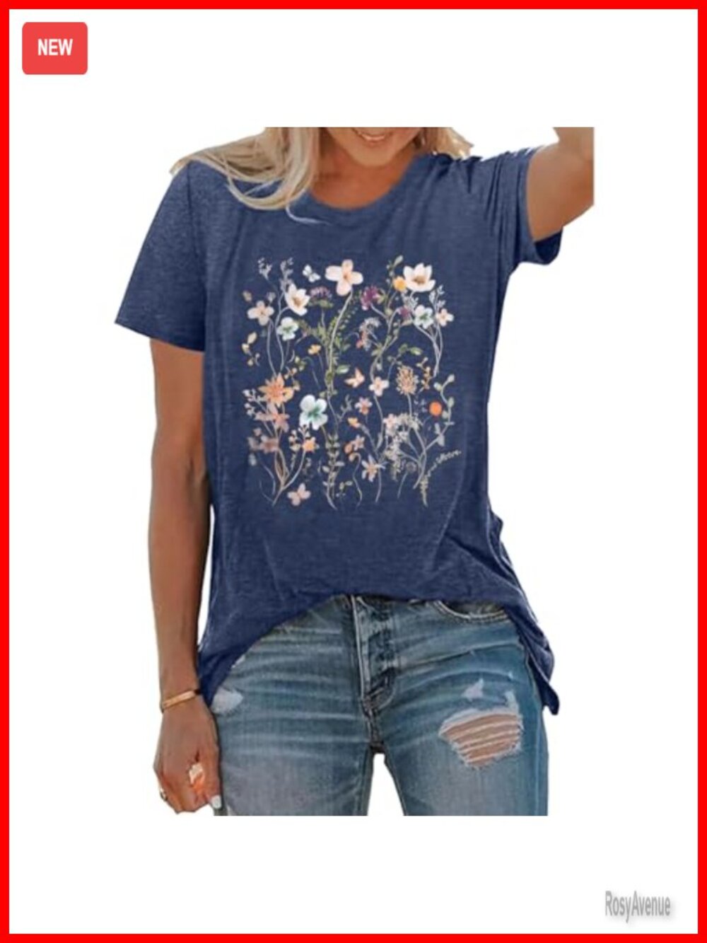 Women's Floral Graphic Tee Casual Short Sleeve Crew Neck T-Shirt